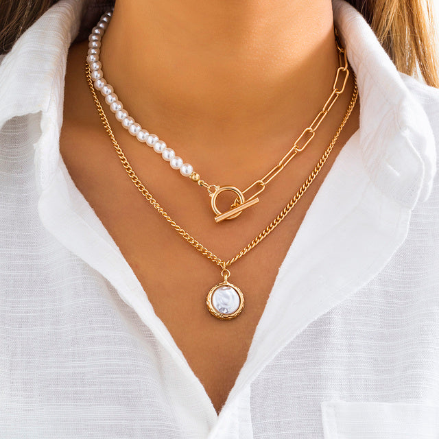 Goth Baroque Pearl Coin Portrait Pendant Necklace for Women Vintage Multi Layer Link Chain Necklace Punk Aesthetic Jewelry 2025